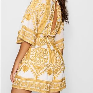 Boohoo Embroidered Romper in mustard